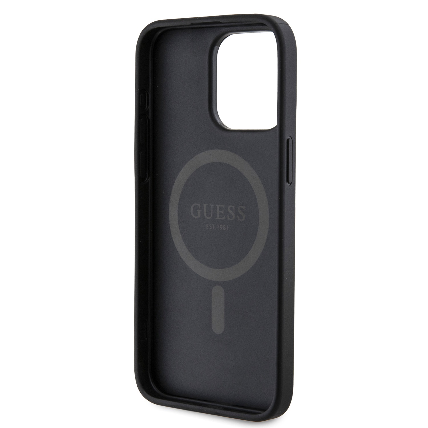 Guess PU Leather 4G Colored Ring MagSafe Zadní Kryt pro iPhone 15 Pro Max Black