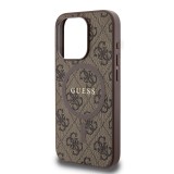 Guess PU Leather 4G Colored Ring MagSafe Zadní Kryt pro iPhone 15 Pro Brown
