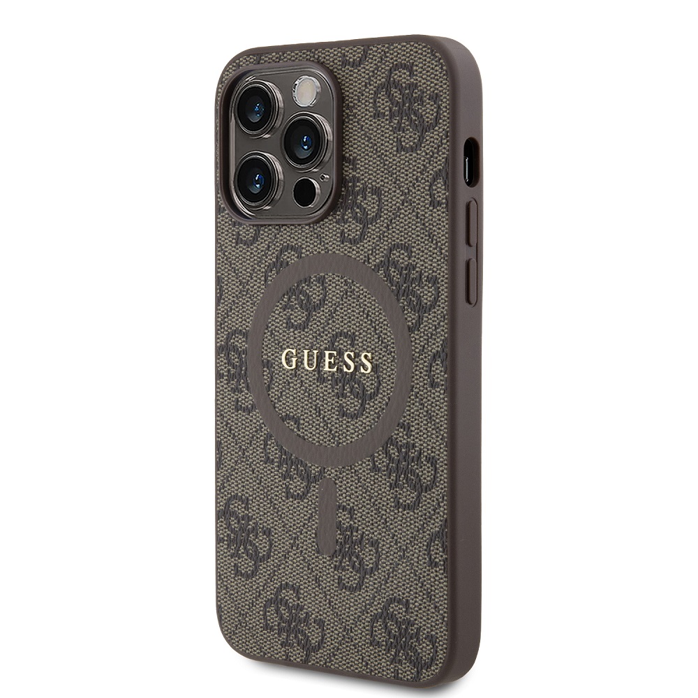 Guess PU Leather 4G Colored Ring MagSafe Zadní Kryt pro iPhone 14 Pro Max Brown