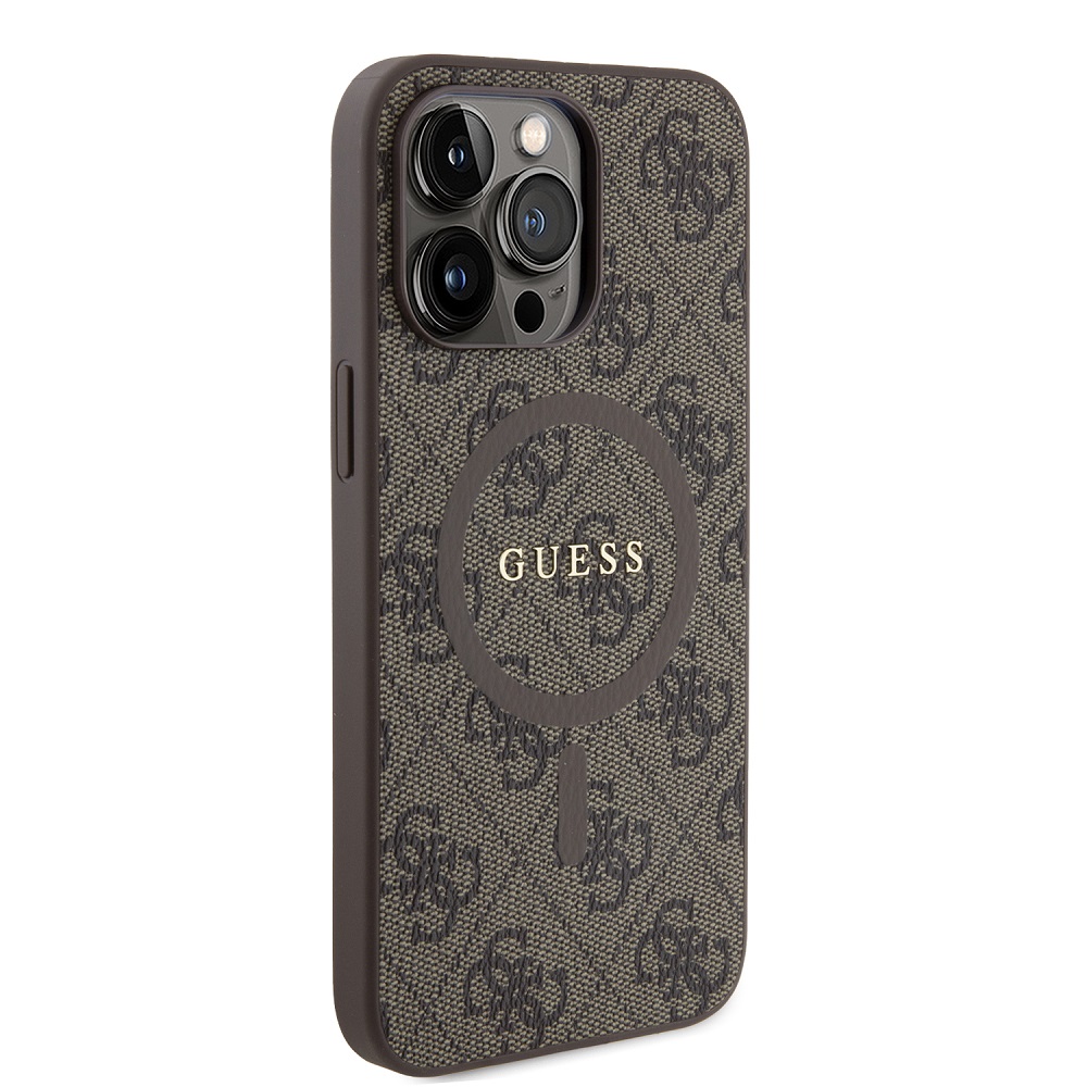 Guess PU Leather 4G Colored Ring MagSafe Zadní Kryt pro iPhone 14 Pro Max Brown