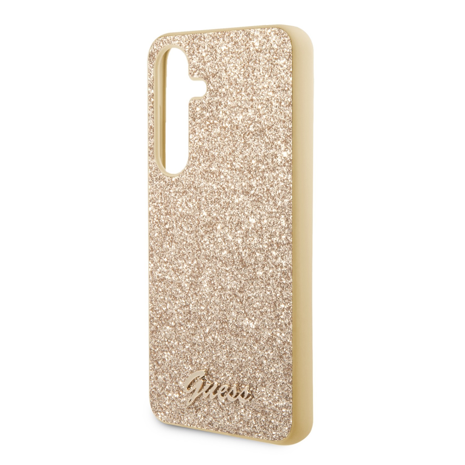 Guess PC/TPU Glitter Flakes Metal Logo Zadní Kryt pro Samsung Galaxy S24+ Gold