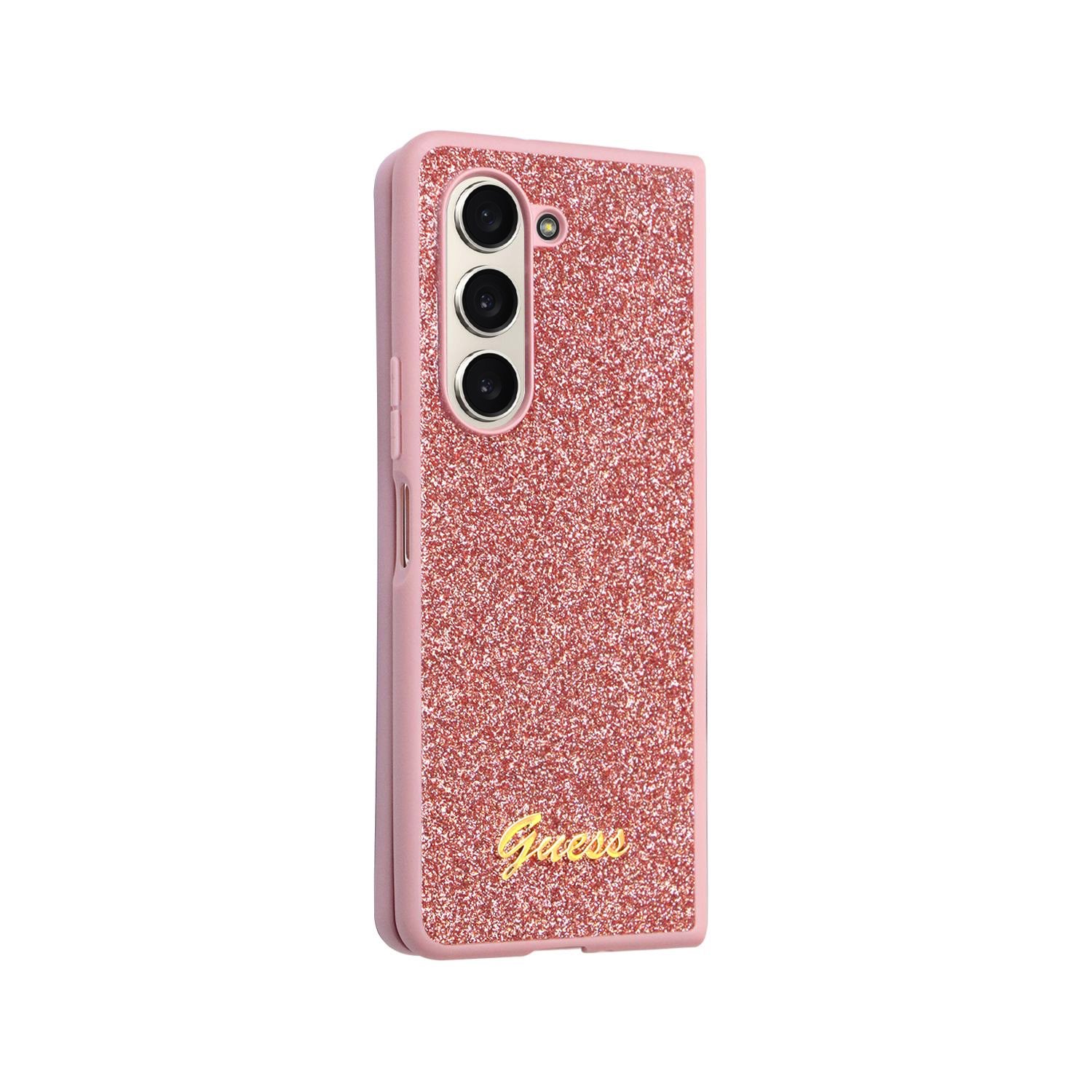 Guess PC/TPU Glitter Flakes Metal Logo Zadní Kryt pro Samsung Galaxy Z Fold 5 Pink