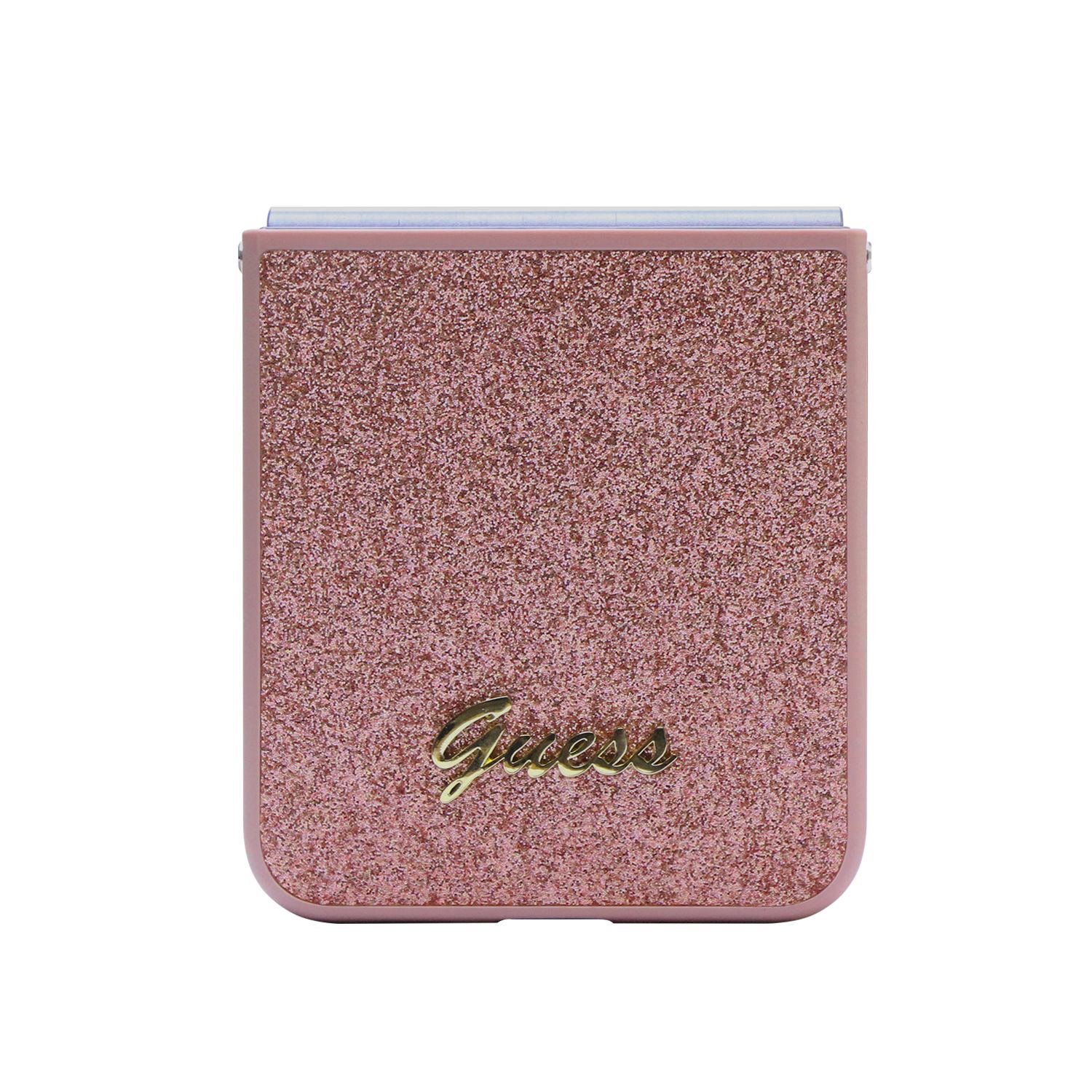 Guess PC/TPU Glitter Flakes Metal Logo Zadní Kryt pro Samsung Galaxy Z Flip 5 Pink