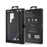 BMW M PU Leather Carbon Magsafe Tricolor Line Zadní Kryt pro Samsung Galaxy S24 Ultra Black