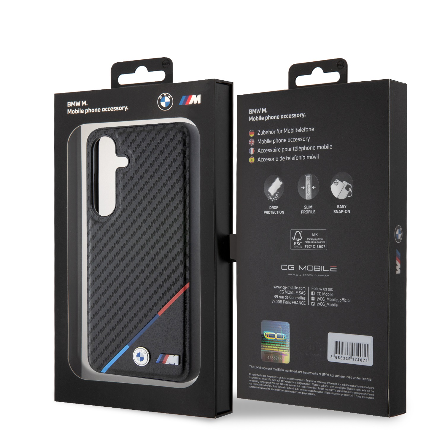 BMW M PU Leather Carbon Magsafe Tricolor Line Zadní Kryt pro Samsung Galaxy S24 Black