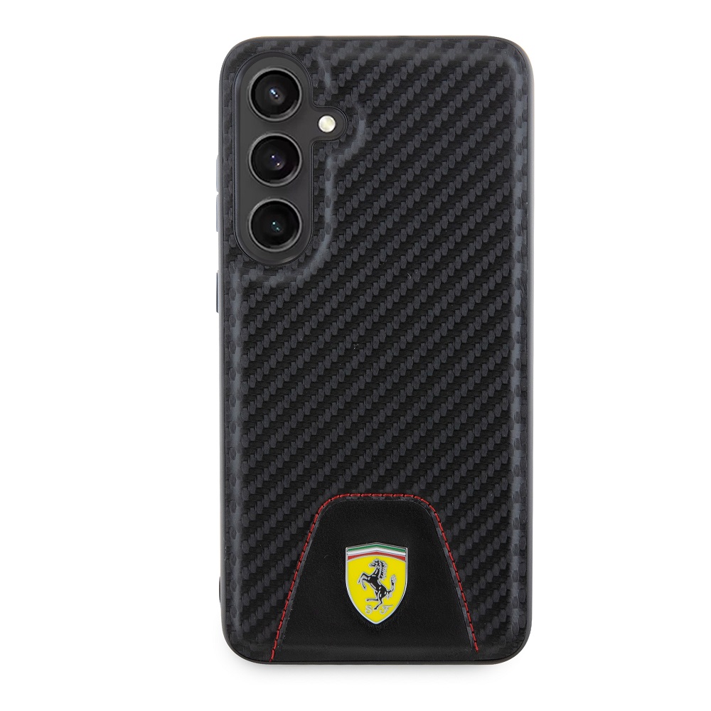Ferrari PU Leather Bottom Carbon Zadní Kryt pro Samsung Galaxy S24+ Black