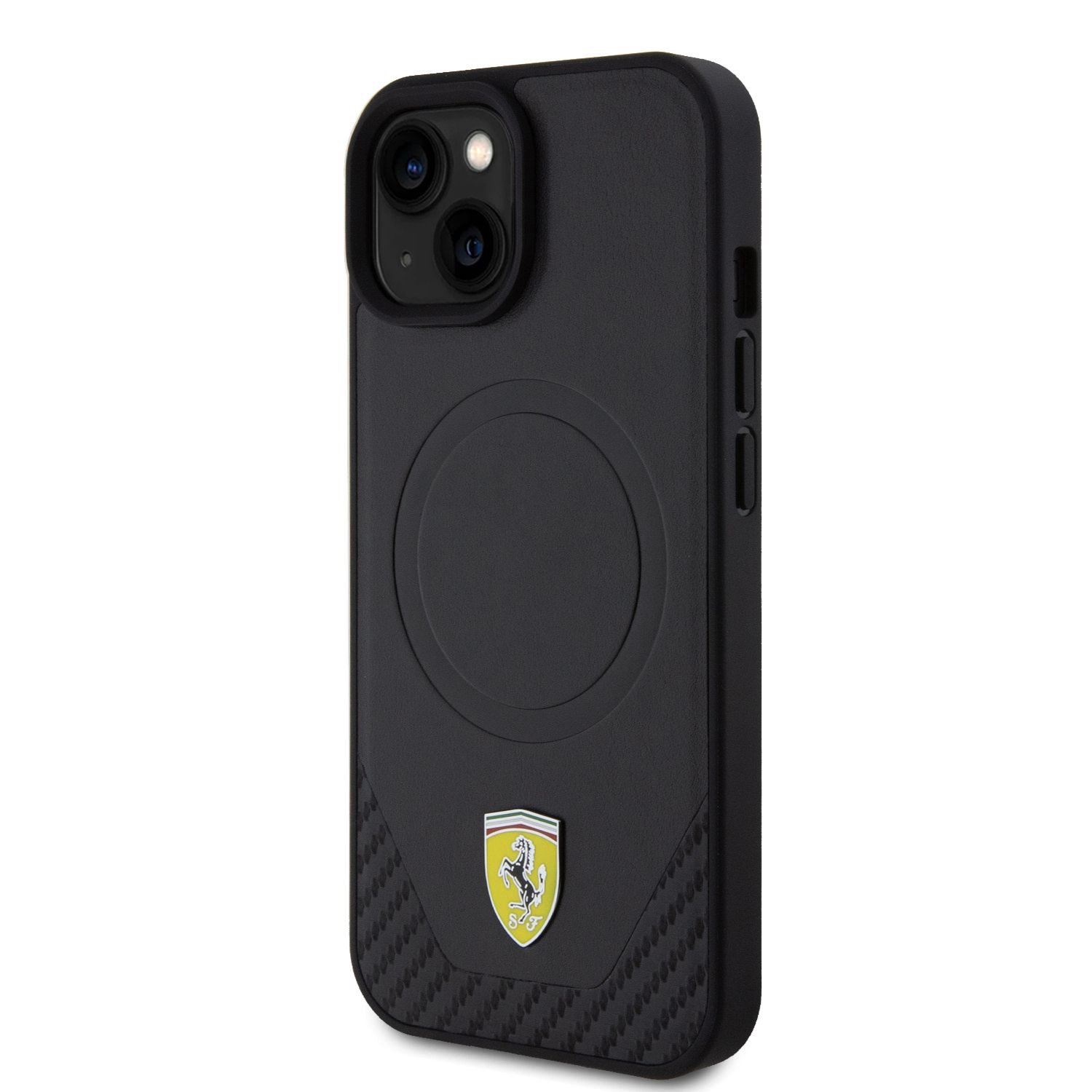 Levně Zadní kryt Ferrari PU Leather Bottom Carbon pro Apple iPhone 15 Plus, black