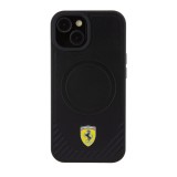 Ferrari PU Leather Bottom Carbon MagSafe Zadní Kryt pro iPhone 15 Black