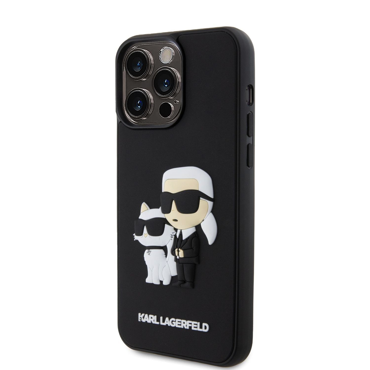 Karl Lagerfeld 3D Rubber Karl and Choupette Zadní Kryt pro iPhone 13 Pro Max Black