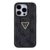 Guess PU Grip Stand 4G Strass Triangle Metal Logo Zadní Kryt pro iPhone 15 Pro Max Black