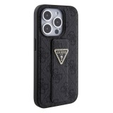 Guess PU Grip Stand 4G Strass Triangle Metal Logo Zadní Kryt pro iPhone 15 Pro Max Black