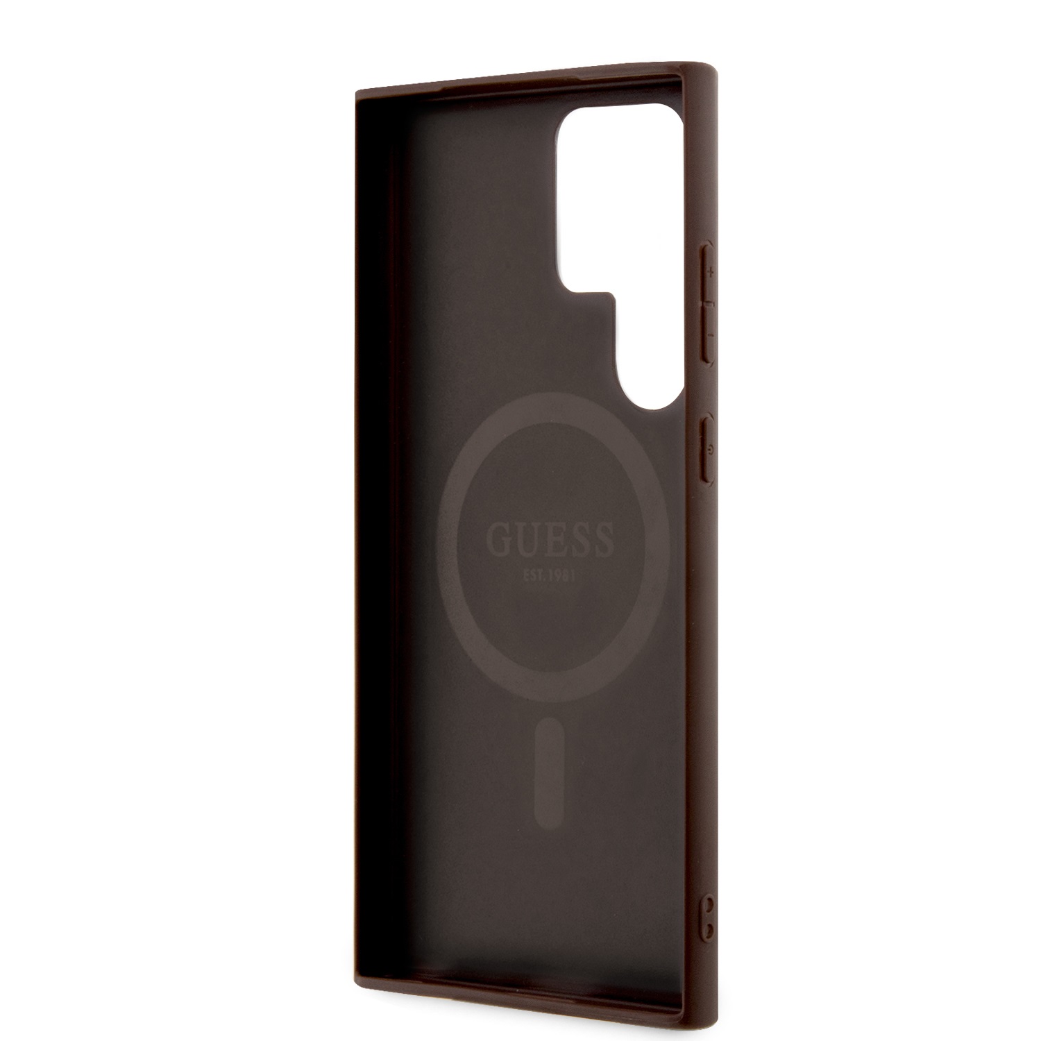 Guess PU Leather 4G Colored Ring MagSafe Zadní Kryt pro Samsung Galaxy S24 Ultra Brown