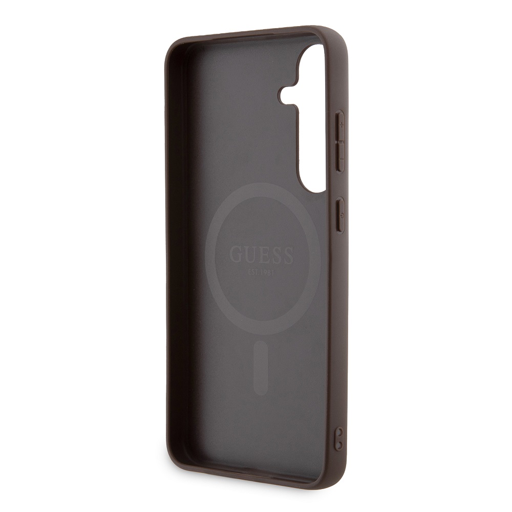 Guess PU Leather 4G Colored Ring MagSafe Zadní Kryt pro Samsung Galaxy S24+ Brown