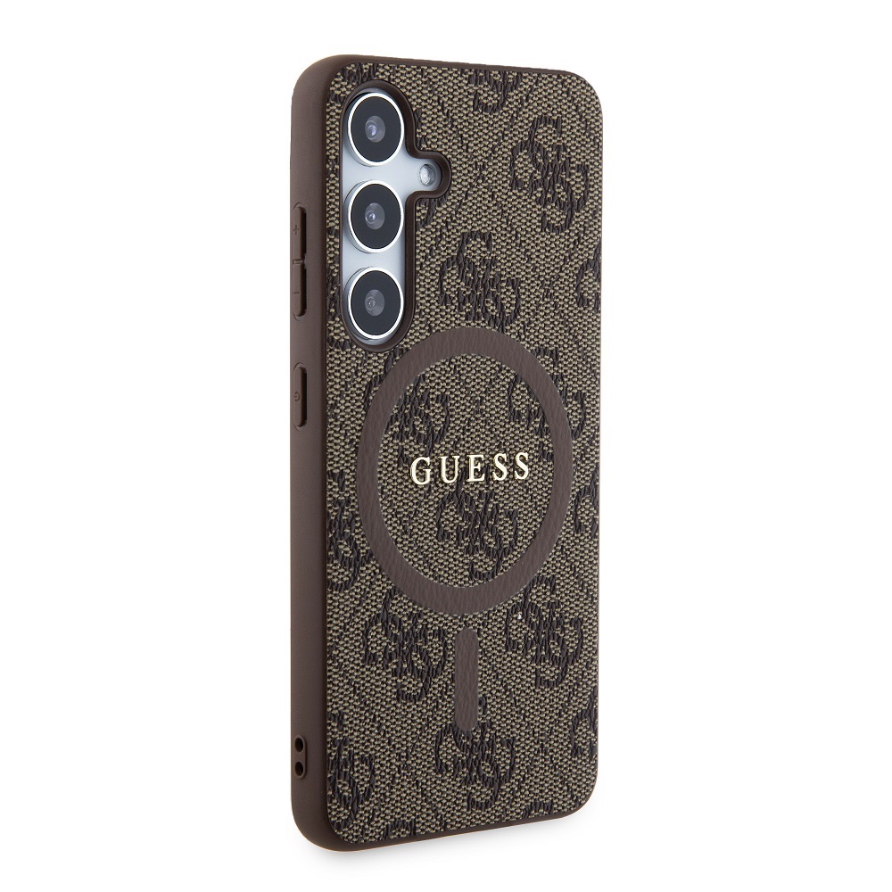 Guess PU Leather 4G Colored Ring MagSafe Zadní Kryt pro Samsung Galaxy S24 Brown