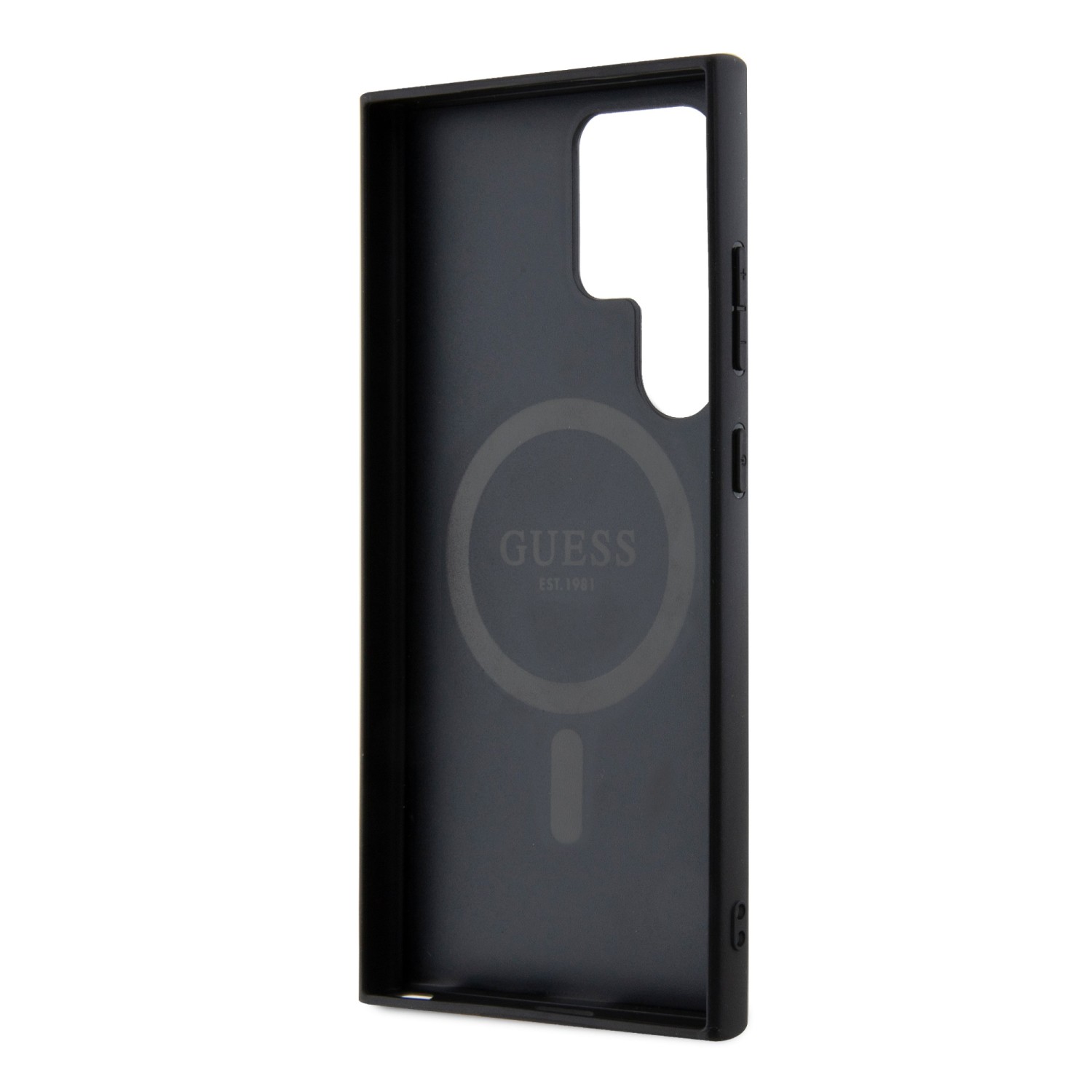 Guess PU Leather 4G Colored Ring MagSafe Zadní Kryt pro Samsung Galaxy S24 Ultra Black