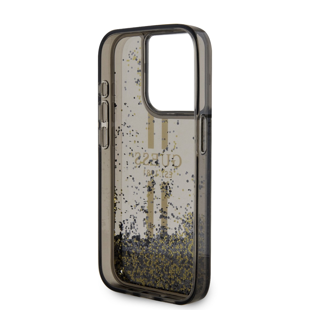 Guess PC/TPU Liquid Glitter Gold Stripe Zadní Kryt pro iPhone 15 Pro Black