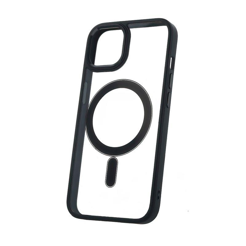 Silikonové TPU pouzdro Satin Clear Mag pro Apple iPhone 15 Plus, černá
