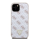 Guess PU Leather 4G Triangle Metal Logo Zadní Kryt pro iPhone 15 White