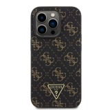 Guess PU Leather 4G Triangle Metal Logo Zadní Kryt pro iPhone 14 Pro Black