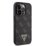 Guess PU Leather 4G Triangle Metal Logo Zadní Kryt pro iPhone 14 Pro Black