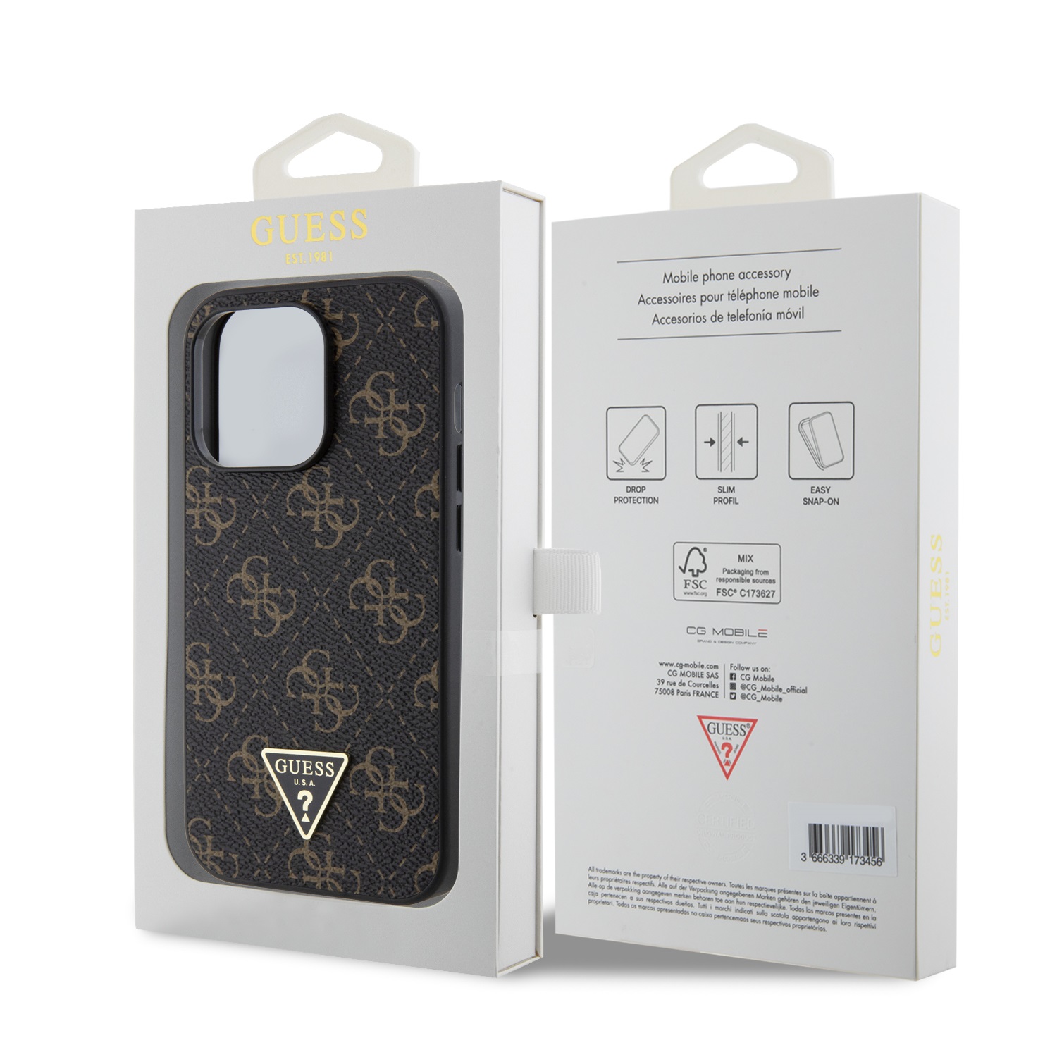 Guess PU Leather 4G Triangle Metal Logo Zadní Kryt pro iPhone 14 Pro Black