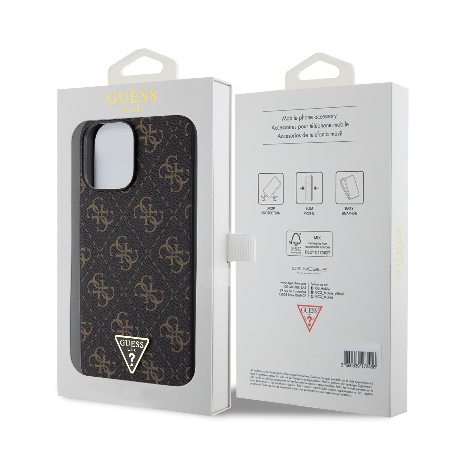 Guess PU Leather 4G Triangle Metal Logo Zadní Kryt pro iPhone 13 Pro Max Black