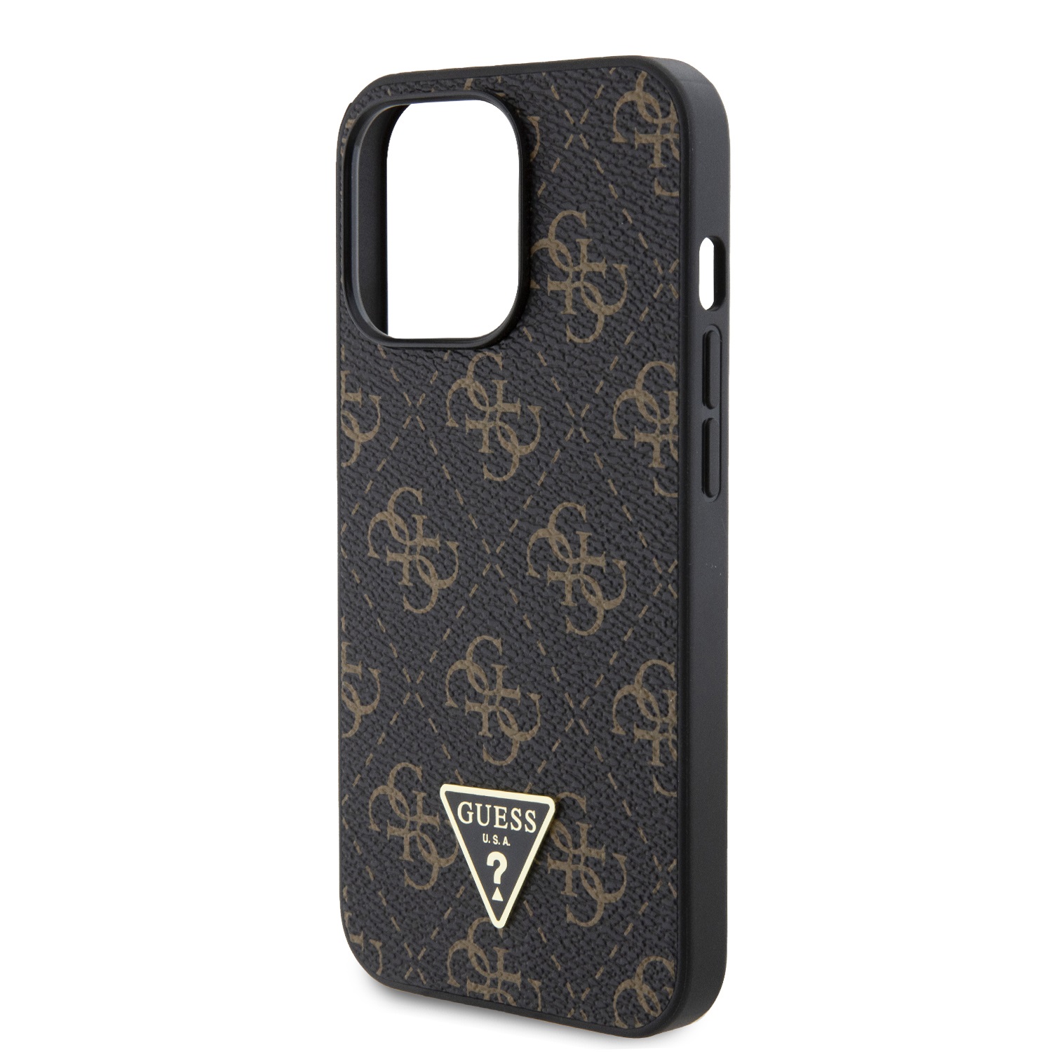 Guess PU Leather 4G Triangle Metal Logo Zadní Kryt pro iPhone 13 Pro Black