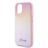 Guess PU Leather Iridescent Metal Script Zadní Kryt pro iPhone 15 Pink