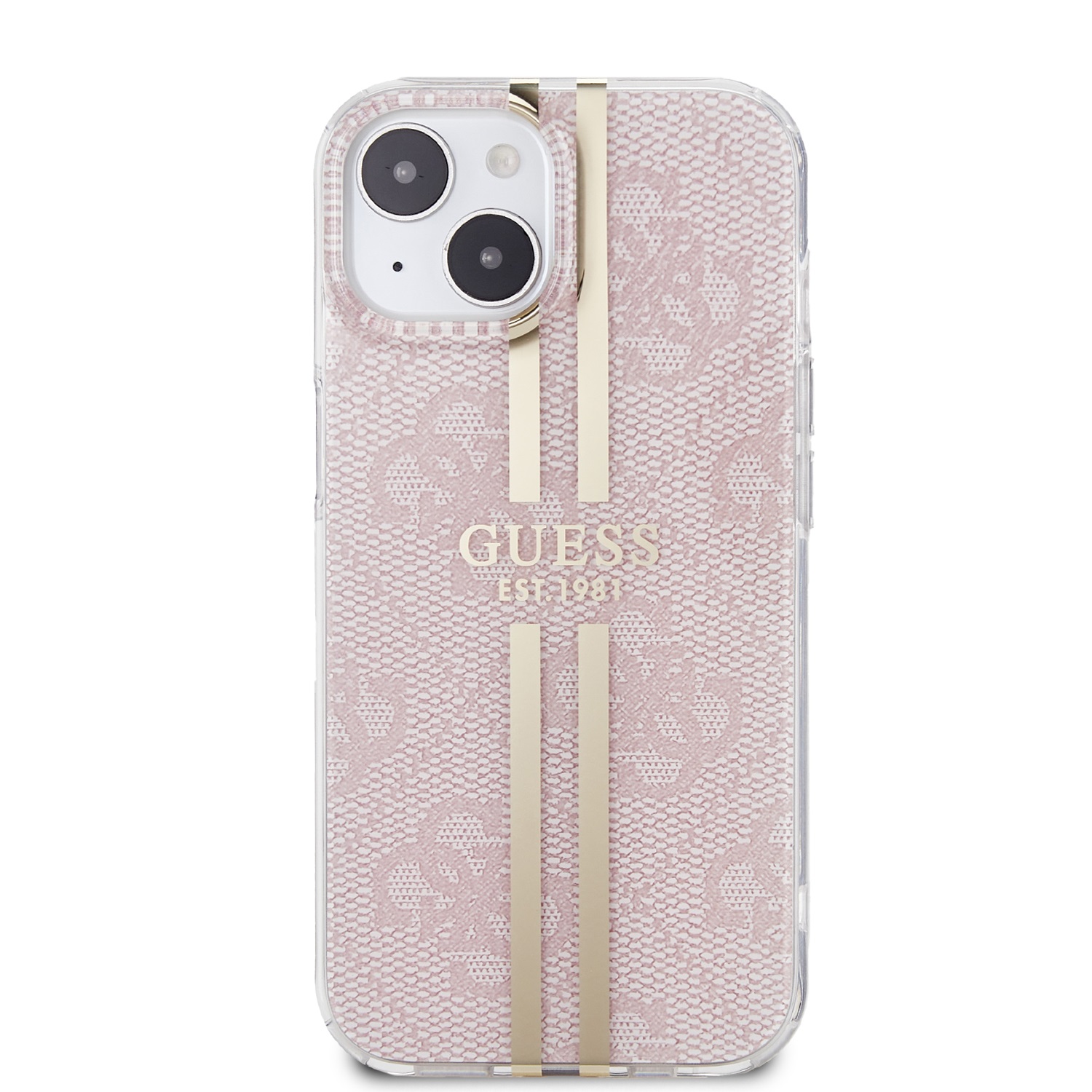 Guess IML 4G Gold Stripe Zadní Kryt pro iPhone 15 Pink