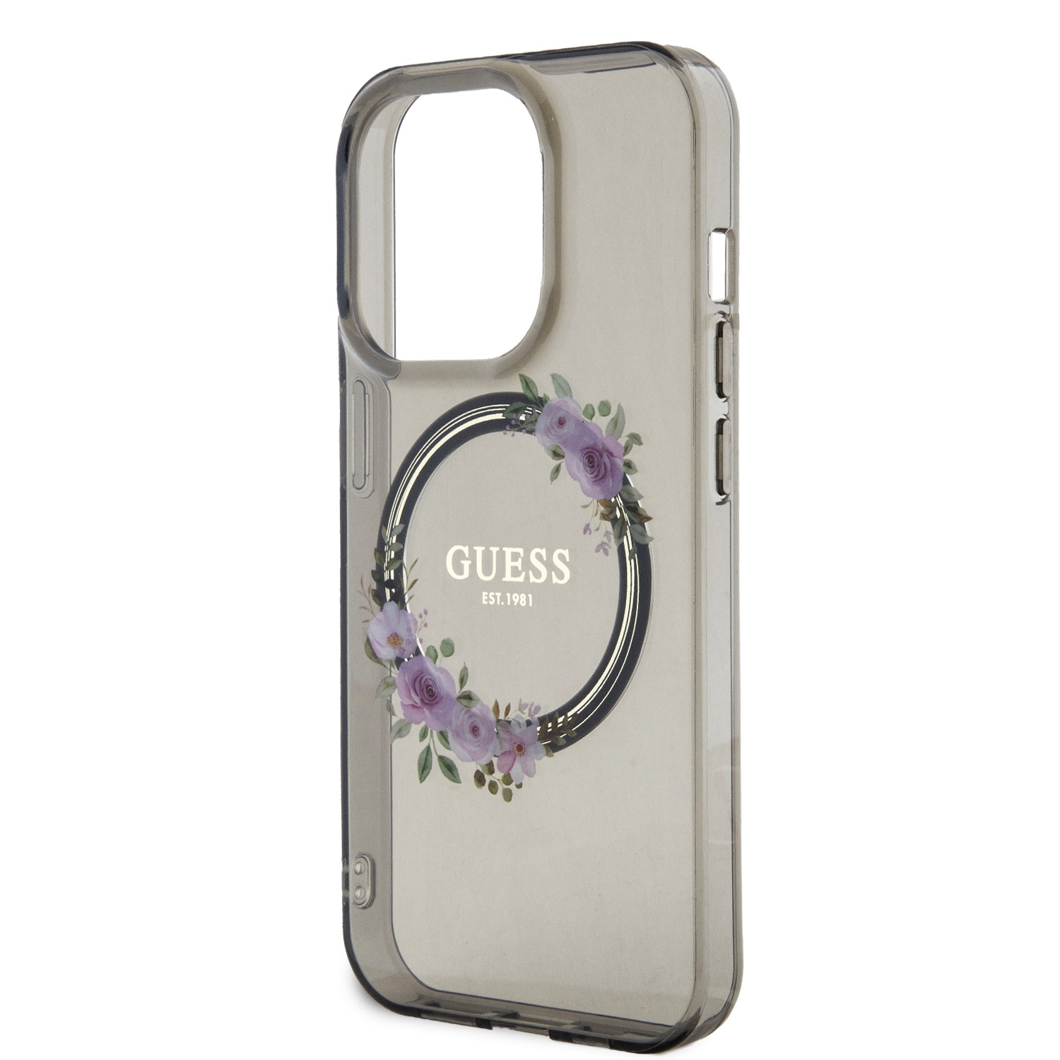 Guess PC/TPU Flowers Ring Glossy Logo MagSafe Zadní Kryt pro iPhone 13 Pro Max Black 