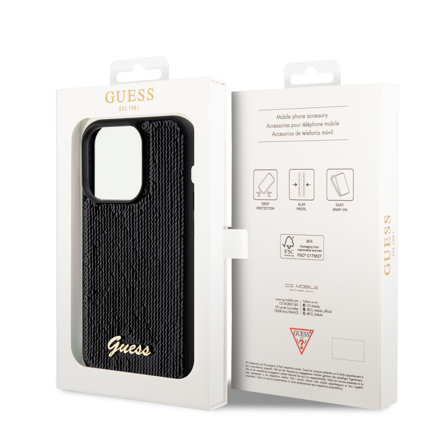 Guess Sequin Script Logo Zadní Kryt pro iPhone 14 Pro Black