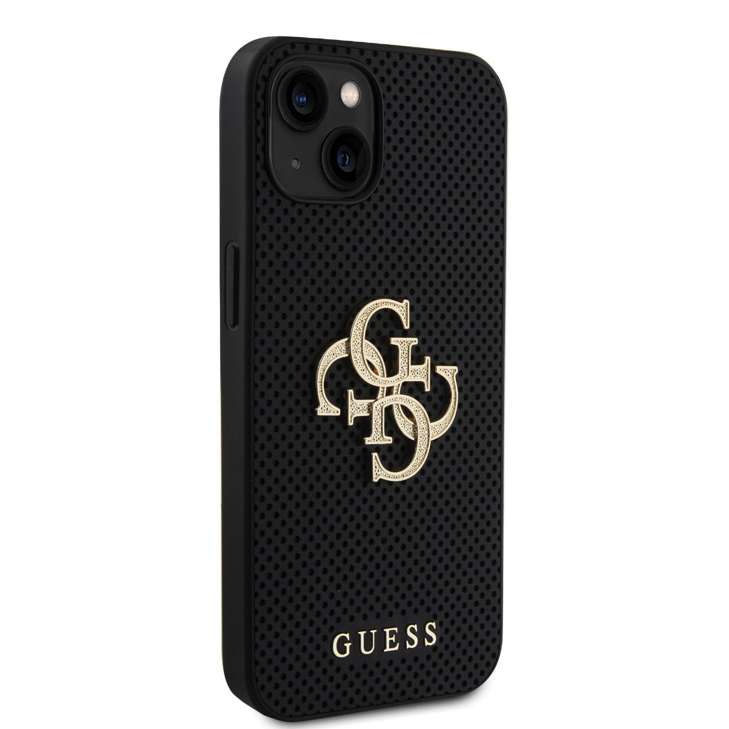 Guess PU Perforated 4G Glitter Metal Logo Zadní Kryt pro iPhone 13 Black