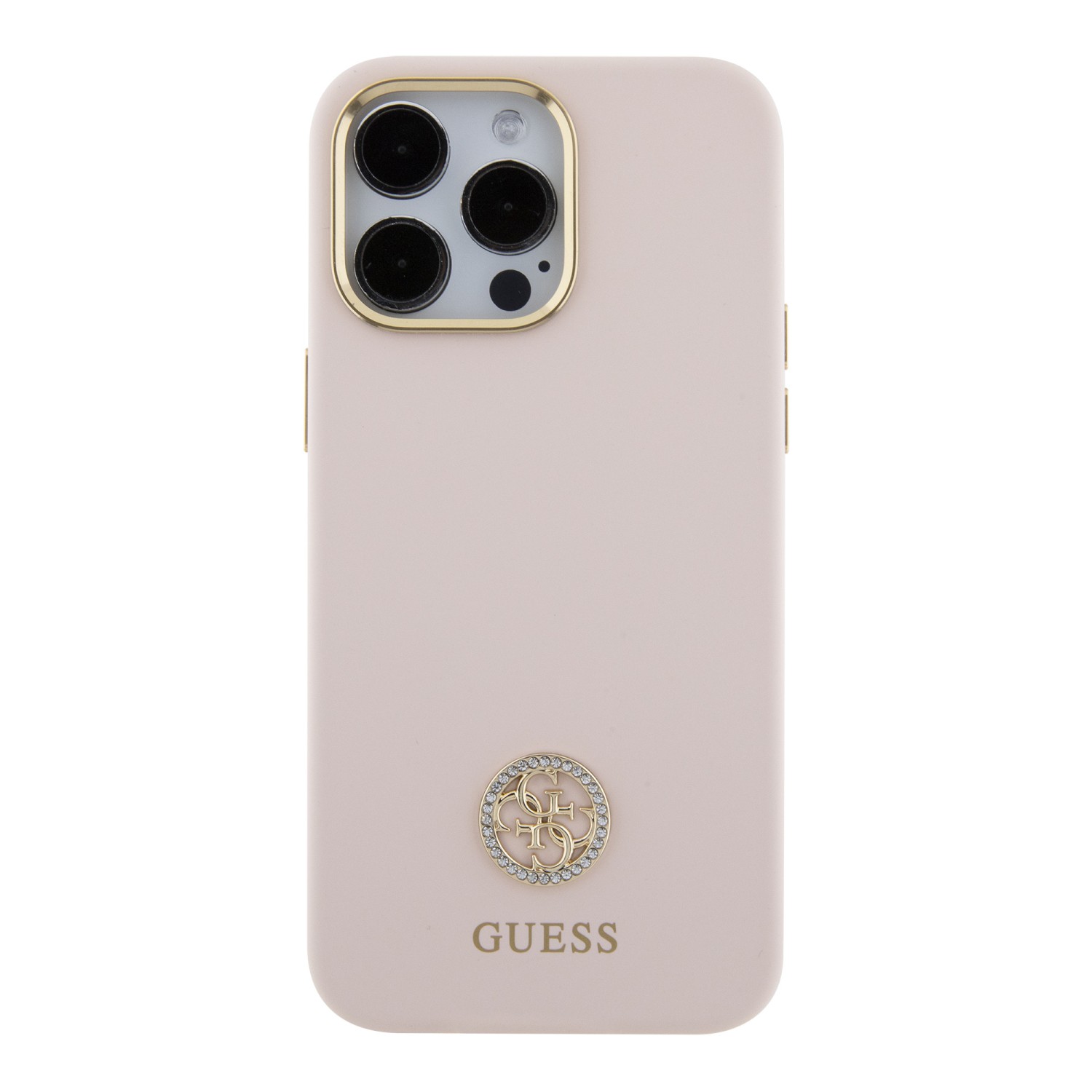 Guess Liquid Silicone 4G Strass Metal Logo Zadní Kryt pro iPhone 15 Pro Max Pink