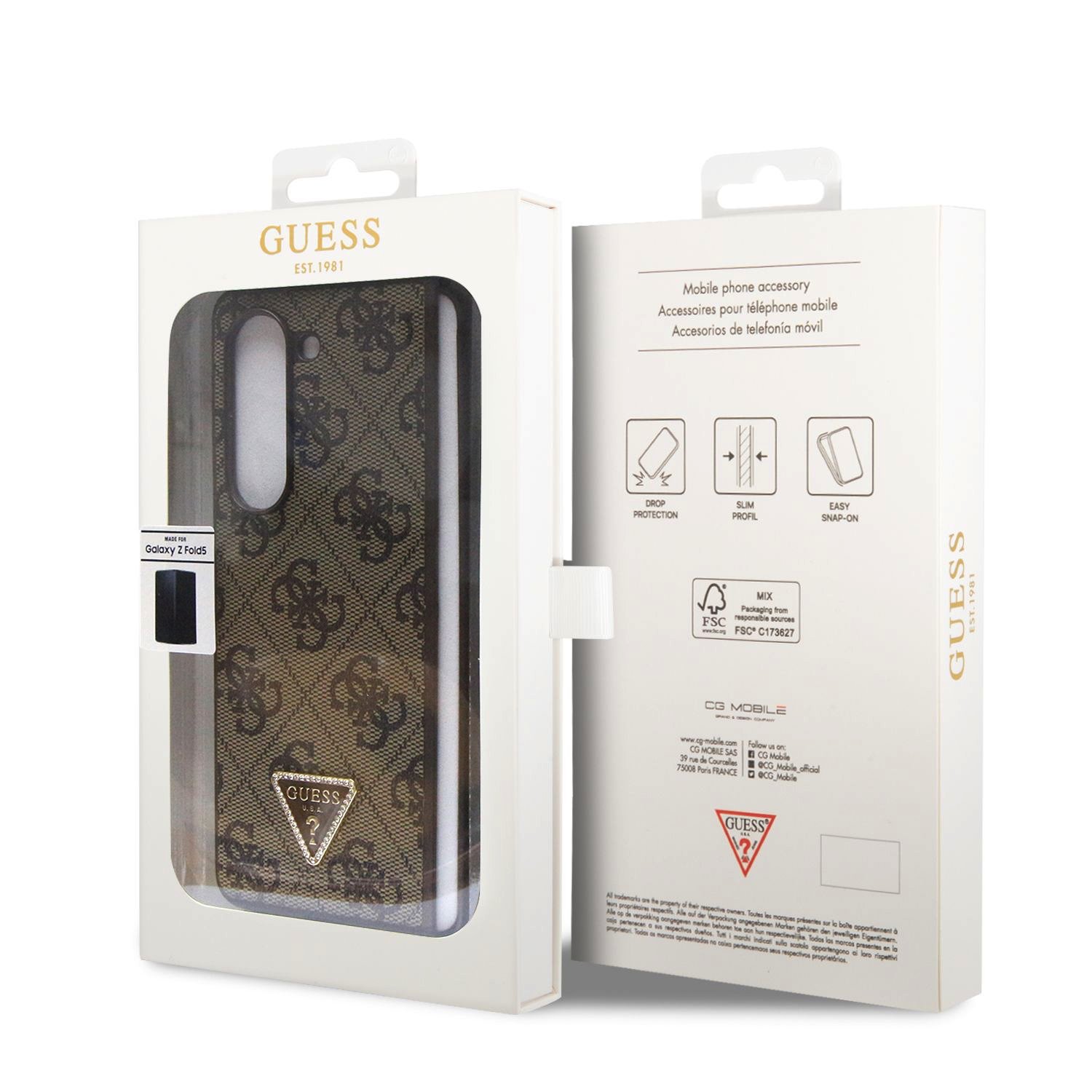 Guess Leather Triangle Case Galaxy Z Fold 5, Brown