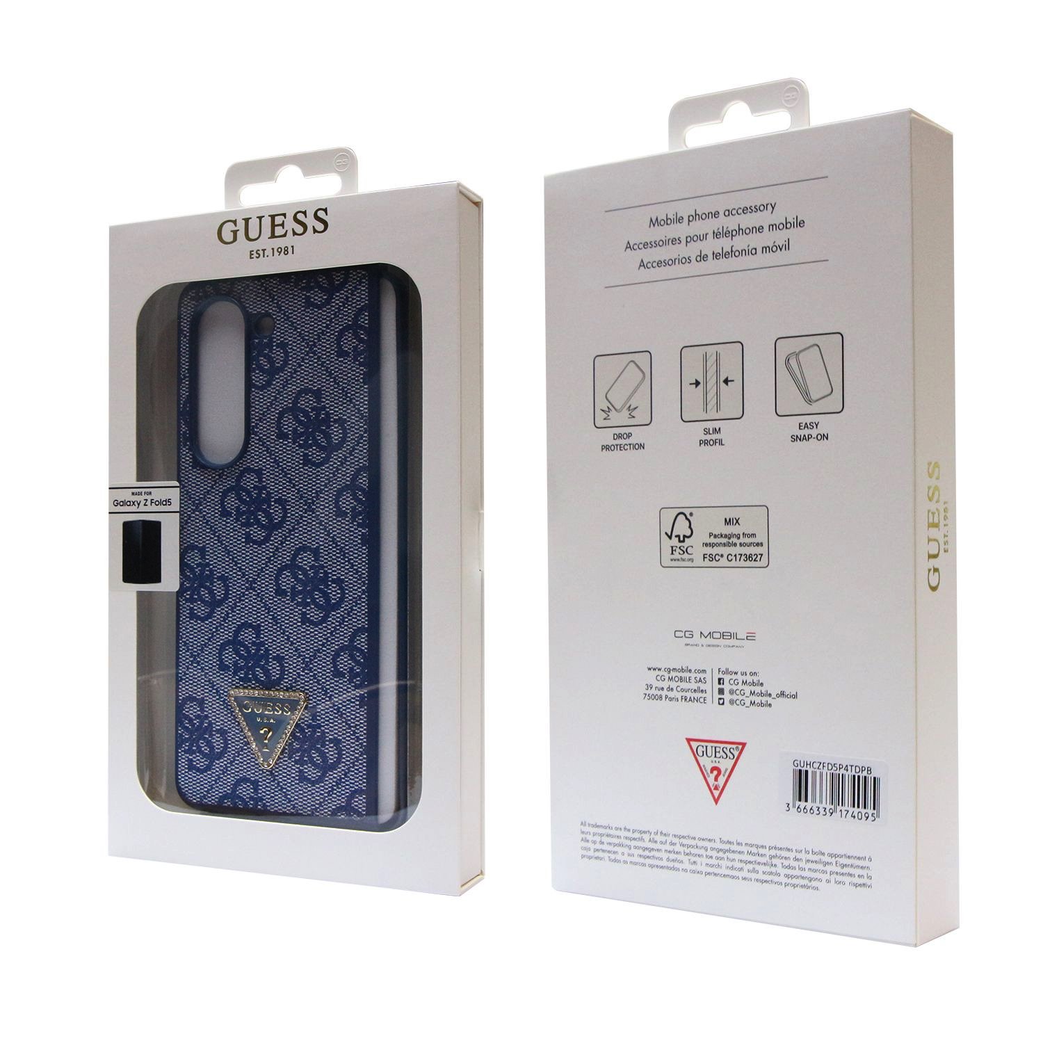 Guess Leather Triangle Case Galaxy Z Fold 5, Blue