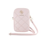 Guess PU Quilted 4G Metal Logo Wallet Phone Bag Zipper Pink