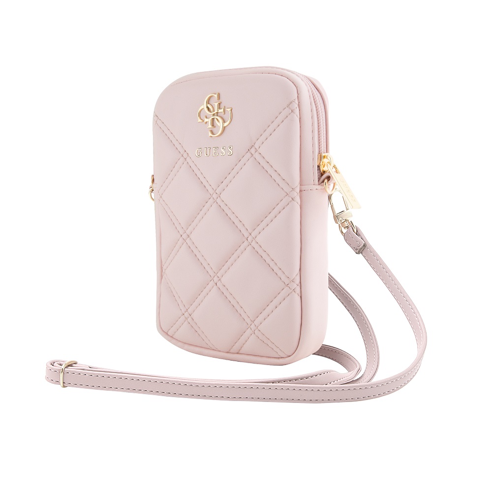 Levně Taška Guess PU Quilted 4G Metal Logo Wallet Phone Bag Zipper, růžová