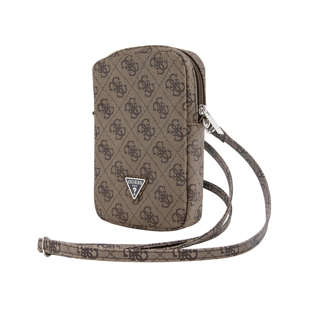Guess PU 4G Triangle Logo Wallet Phone Bag Zipper Brown