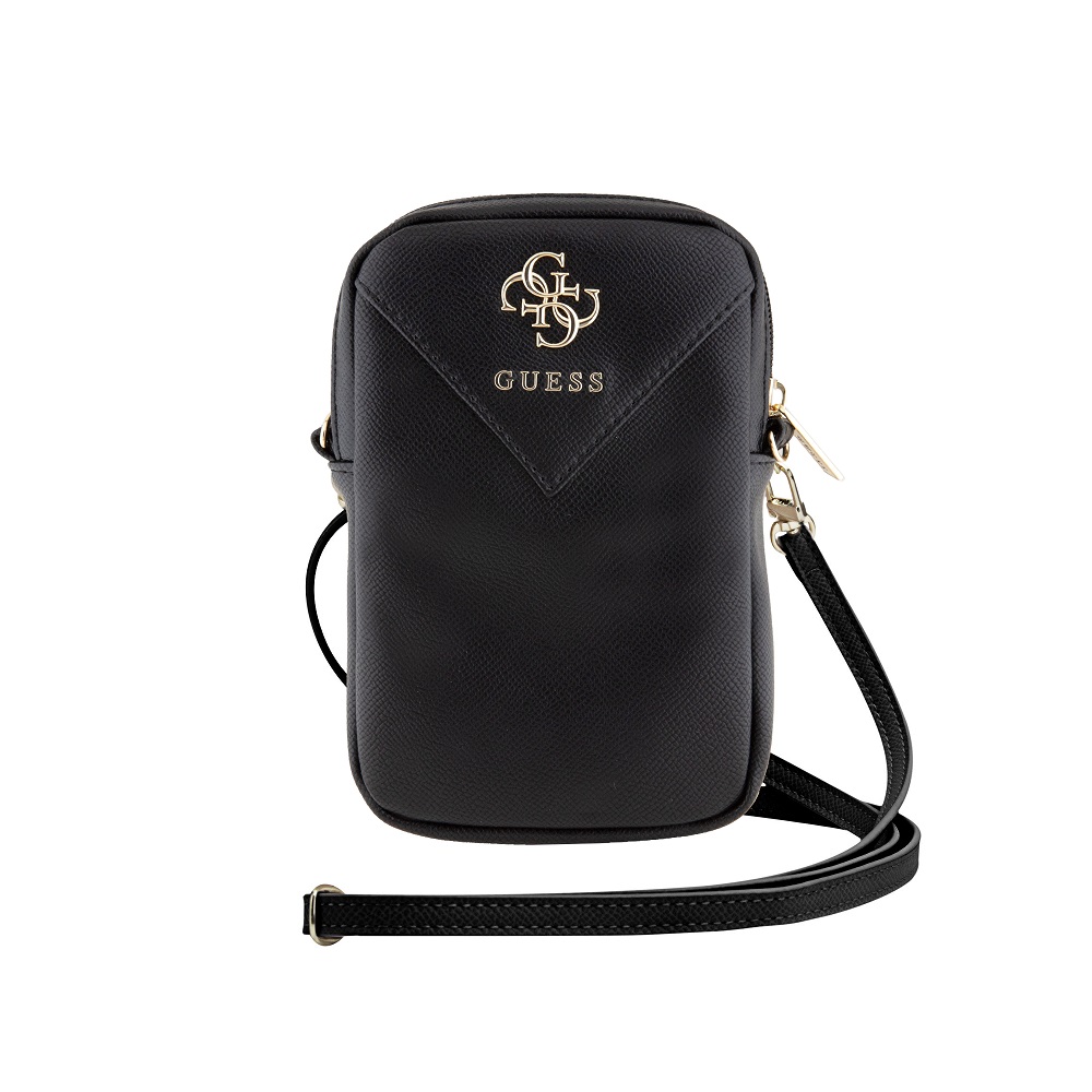 Guess PU Grained 4G Metal Logo Wallet Phone Bag Zipper Black