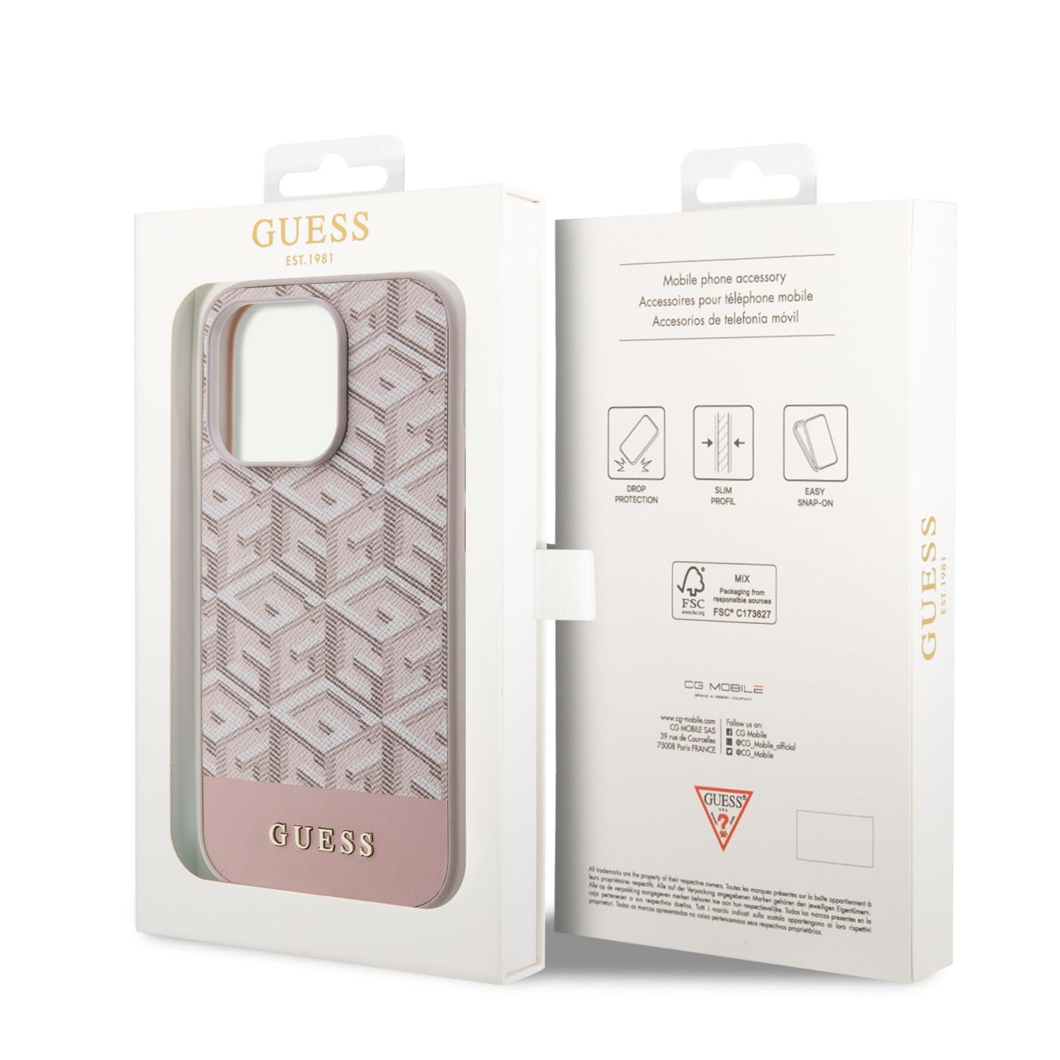 Guess PU G Cube MagSafe Zadní Kryt pro iPhone 14 Pro Pink