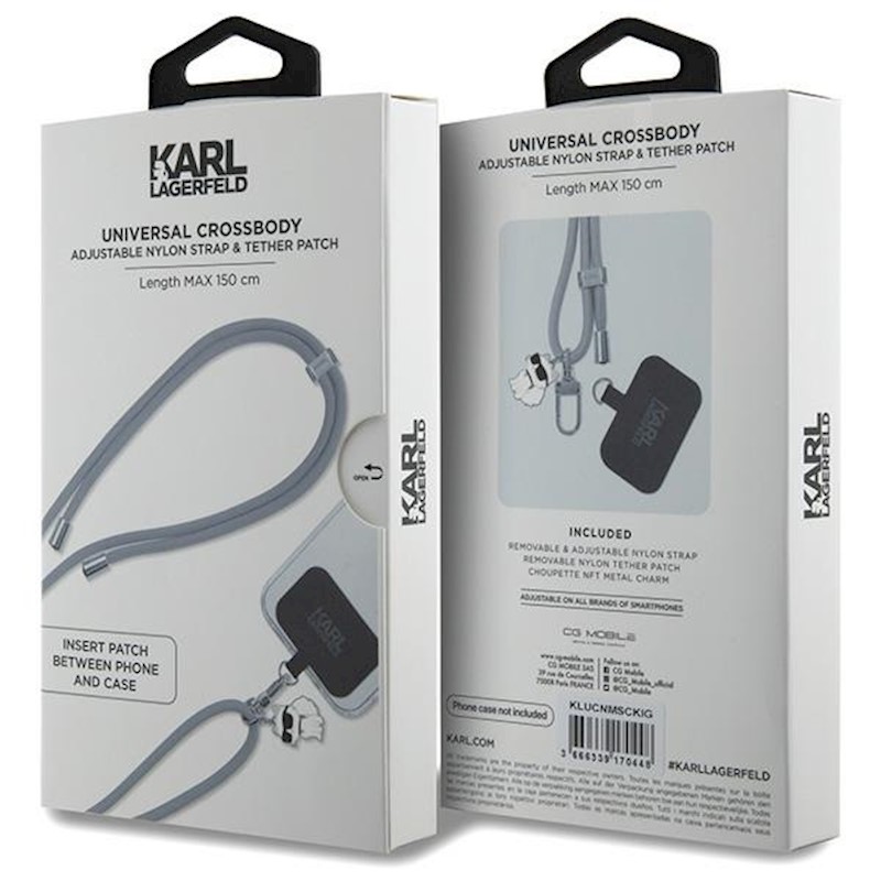Popruh Karl Lagerfeld Universal Crossbody Cord Ikonik cat, šedá