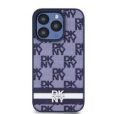 DKNY PU Leather Checkered Pattern and Stripe Zadní Kryt pro iPhone 15 Pro Blue