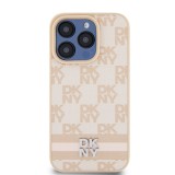 DKNY PU Leather Checkered Pattern and Stripe Zadní Kryt pro iPhone 15 Pro Pink