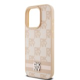 DKNY PU Leather Checkered Pattern and Stripe Zadní Kryt pro iPhone 15 Pro Pink