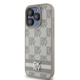 DKNY PU Leather Checkered Pattern and Stripe Zadní Kryt pro iPhone 15 Pro Beige