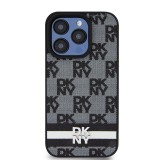 DKNY PU Leather Checkered Pattern and Stripe Zadní Kryt pro iPhone 15 Pro Black