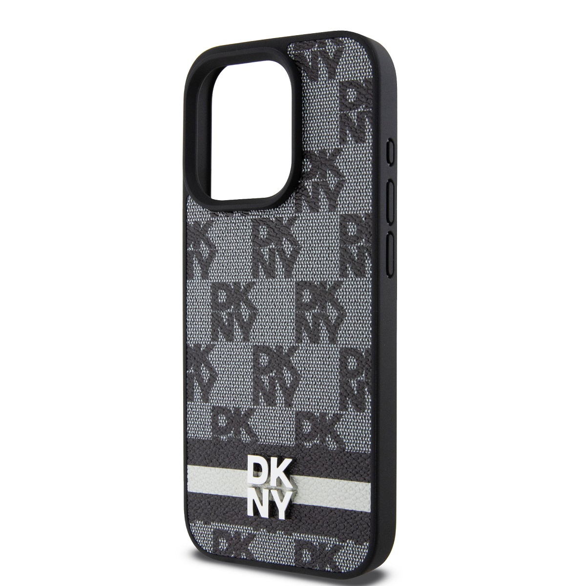 DKNY PU Leather Checkered Pattern and Stripe Zadní Kryt pro iPhone 15 Pro Black