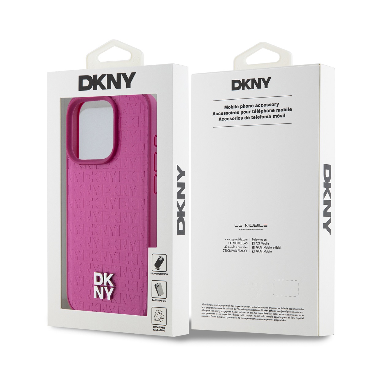 DKNY PU Leather Repeat Pattern Stack Logo Magsafe Zadní Kryt pro iPhone 15 Pro Pink