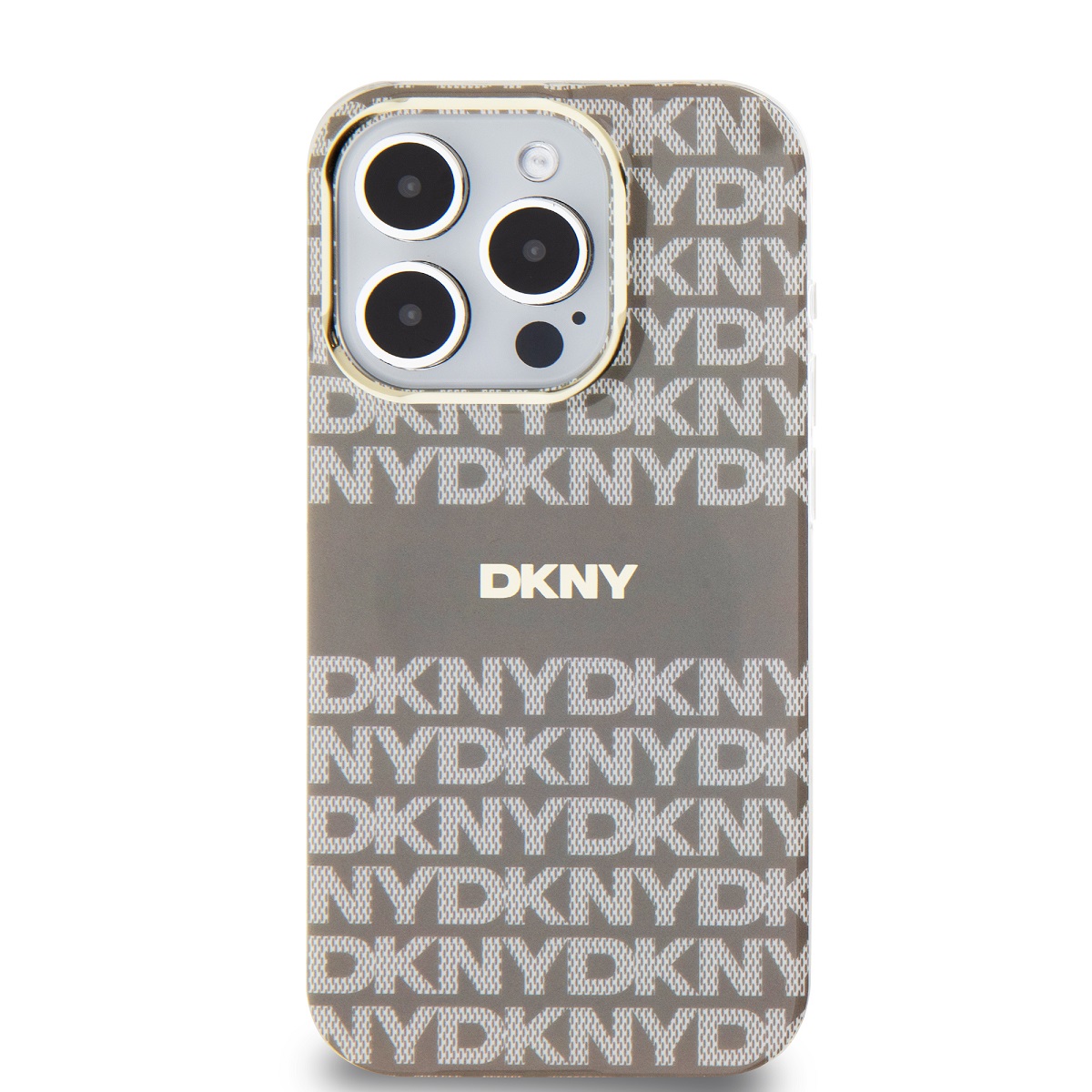 Levně Zadní kryt DKNY PC/TPU Repeat Pattern Tonal Stripe Magsafe pro Apple iPhone 15 Pro, béžová