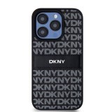 DKNY PU Leather Repeat Pattern Tonal Stripe Zadní Kryt pro iPhone 15 Pro Black